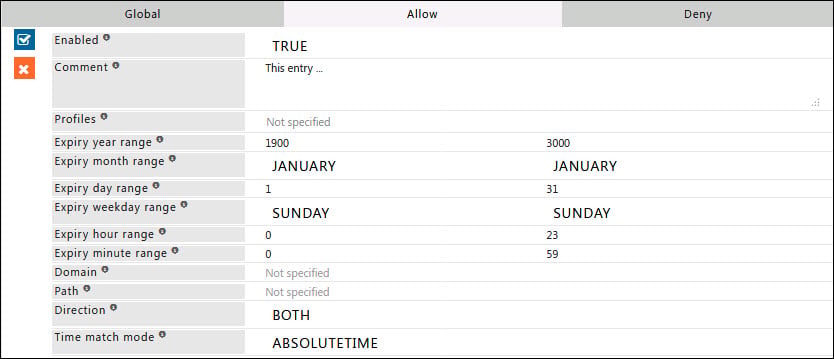 Cookie Filter Allow sub-section