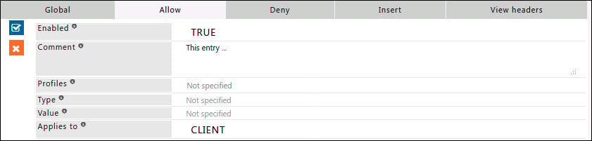 Header Filter Allow sub-section
