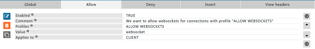 Allow WebSocket rule for ALLOW WEBSOCKET profile
