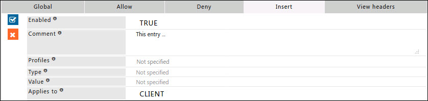 Header Filter Insert sub-section