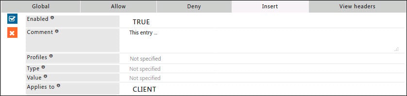 Header Filter Insert sub-section