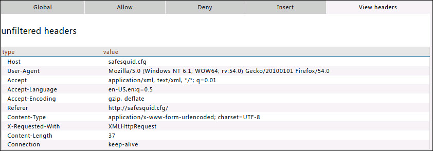 View headers sub-section with example headers