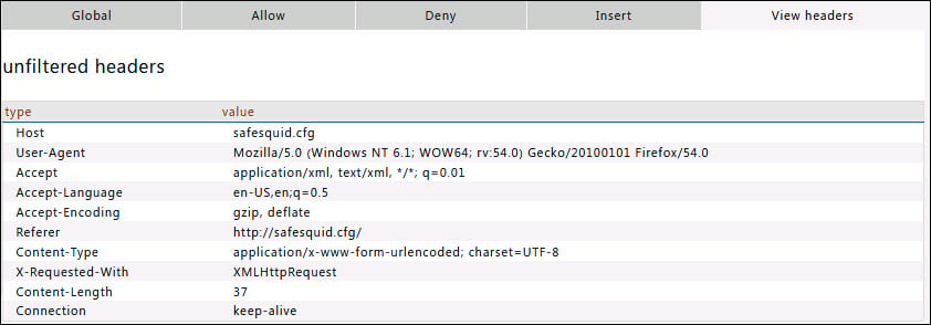 View headers sub-section with example headers