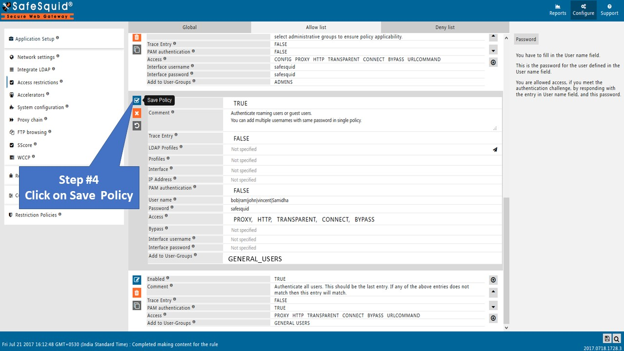 Configuration saved for BASIC authentication