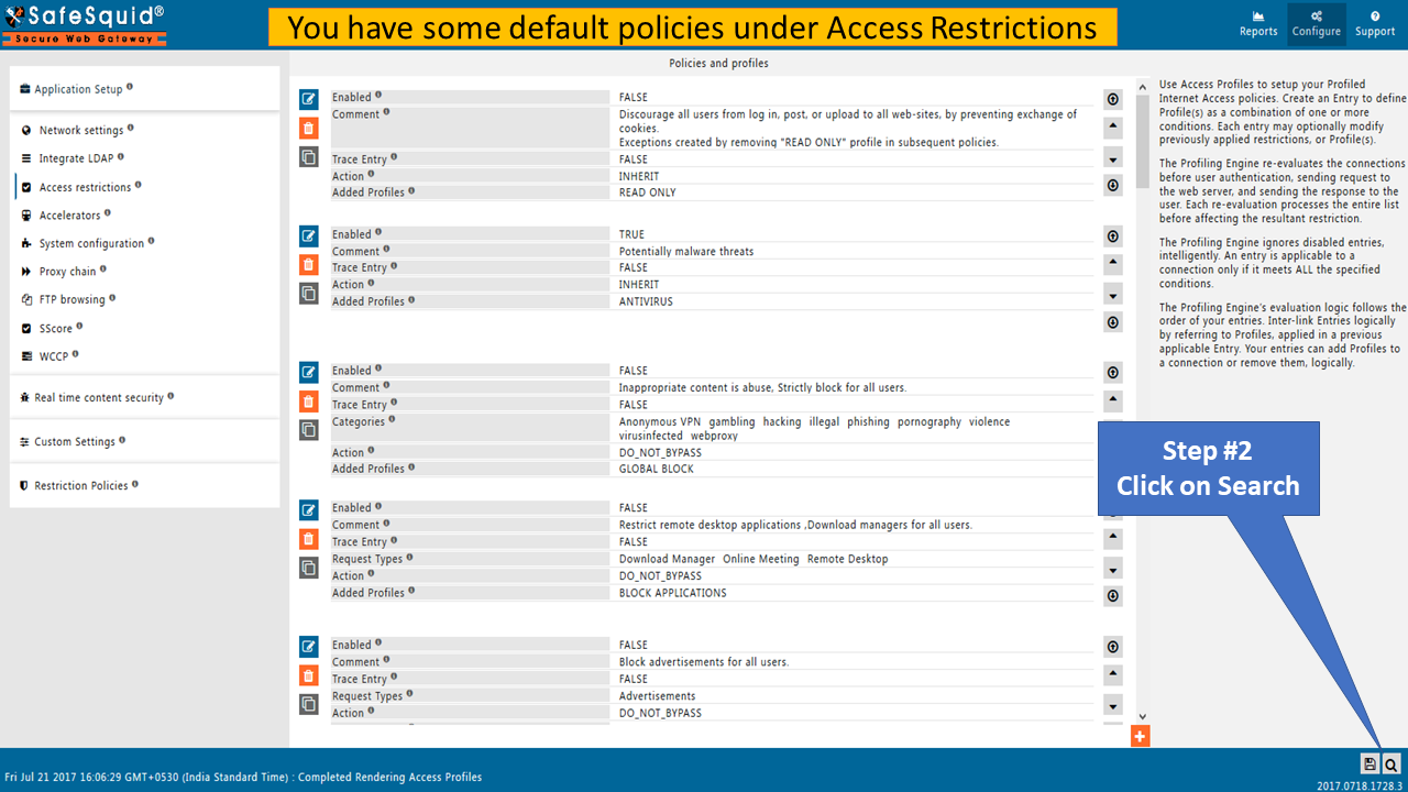 Click Search in Access Profiles