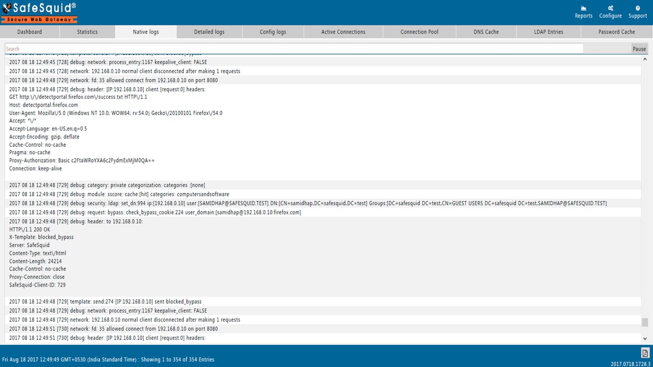 Access Reports to view Dashboard on safesquid user interface