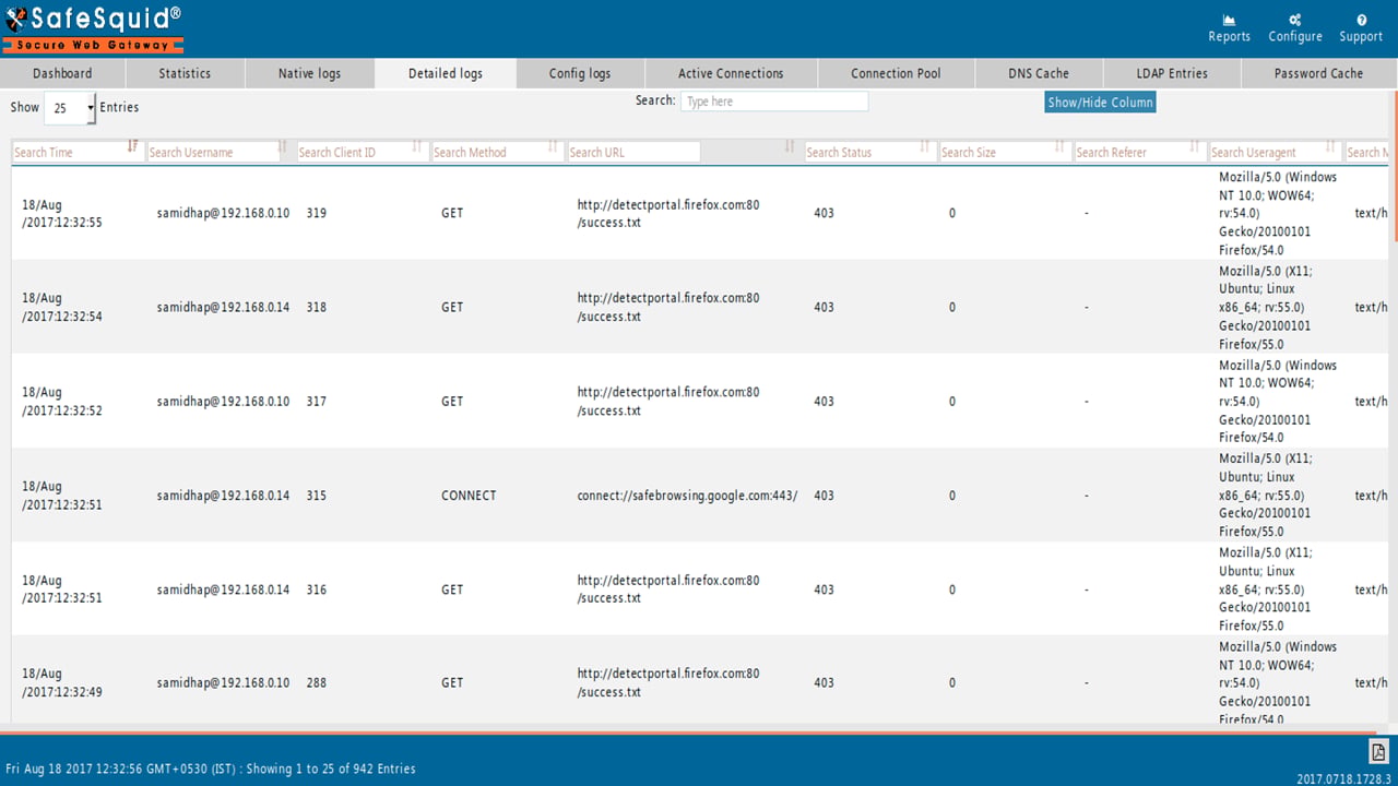 Detailed logs of safesquid