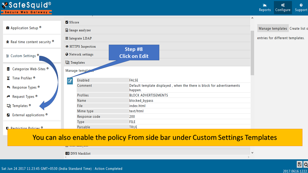 Enable BLOCK ADVERTISEMENT from Templates in custom settings