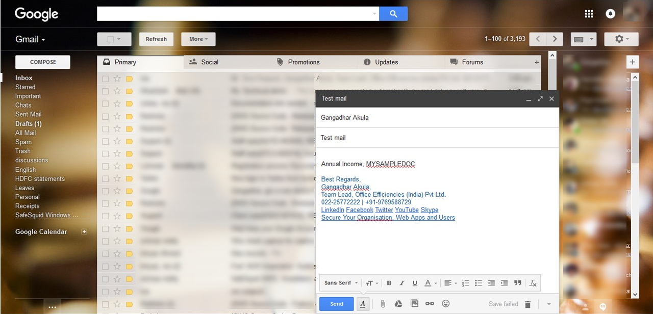 Test using emails by default policy for virus signature detection.