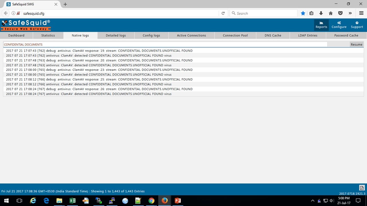If default policy for virus signature detection is not working then refer SafeSquid logs for troubleshooting,