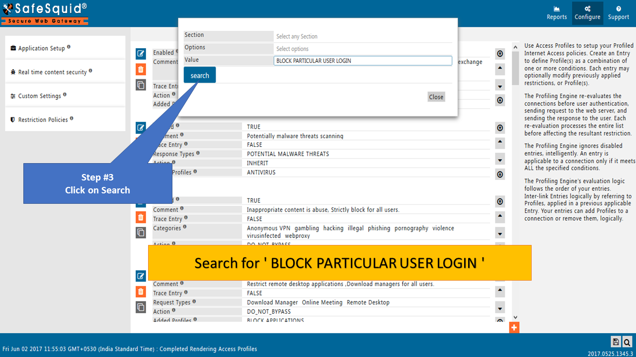 search for " BLOCK PARTICULAR USER LOGIN " default policy