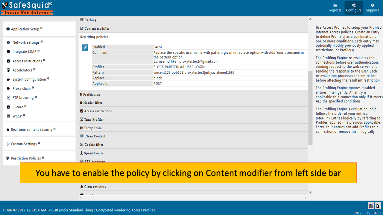 showing search results for "BLOCK PARTICULAR USER LOGIN " in Content modifier section