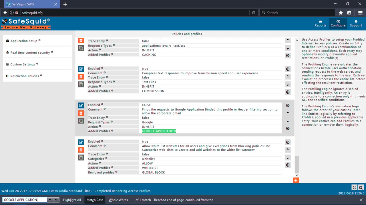 Search for the default policy GOOGLE APPLICATION
