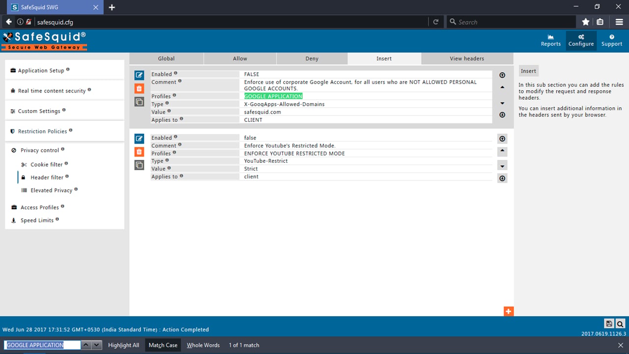 Insert tab and GOOGLE APPLICATION default profile