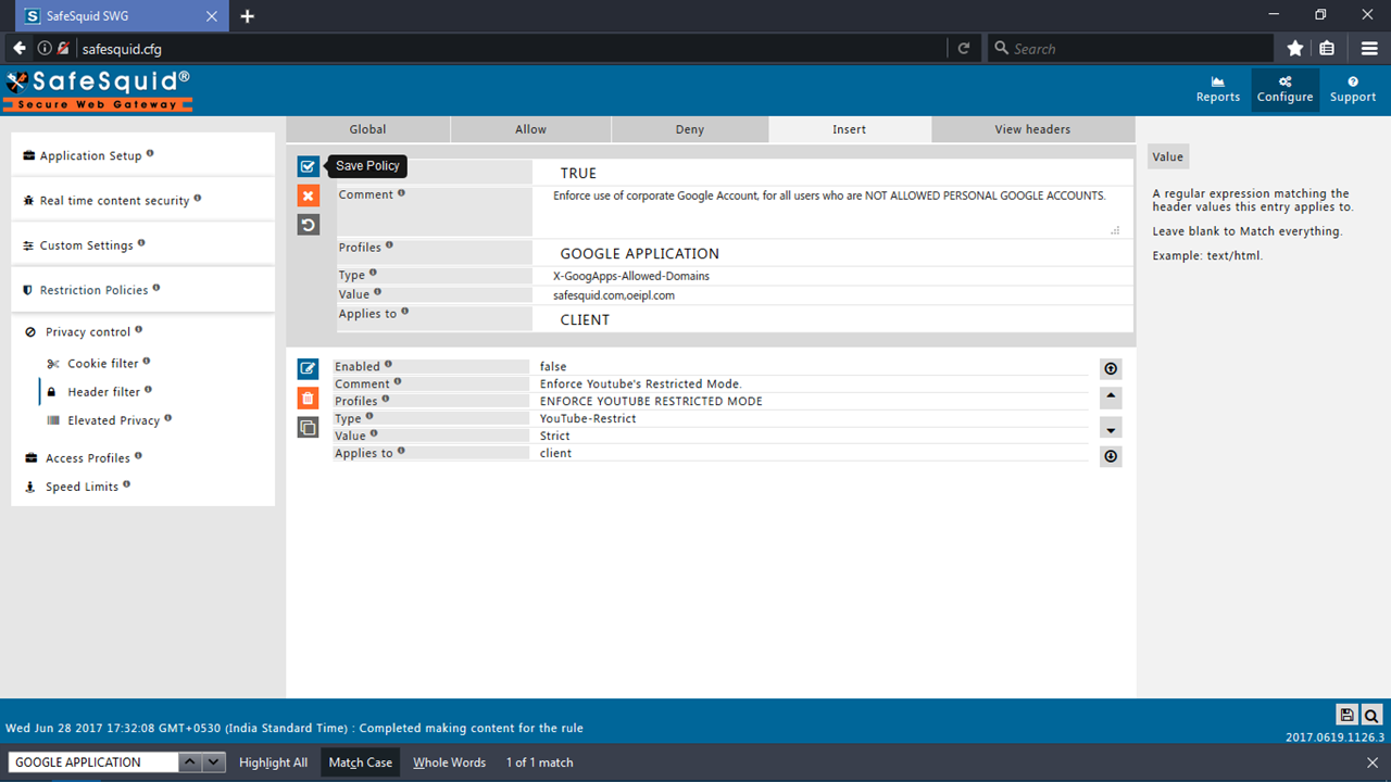 Edit and enable rule; add allowed domains in value field and save