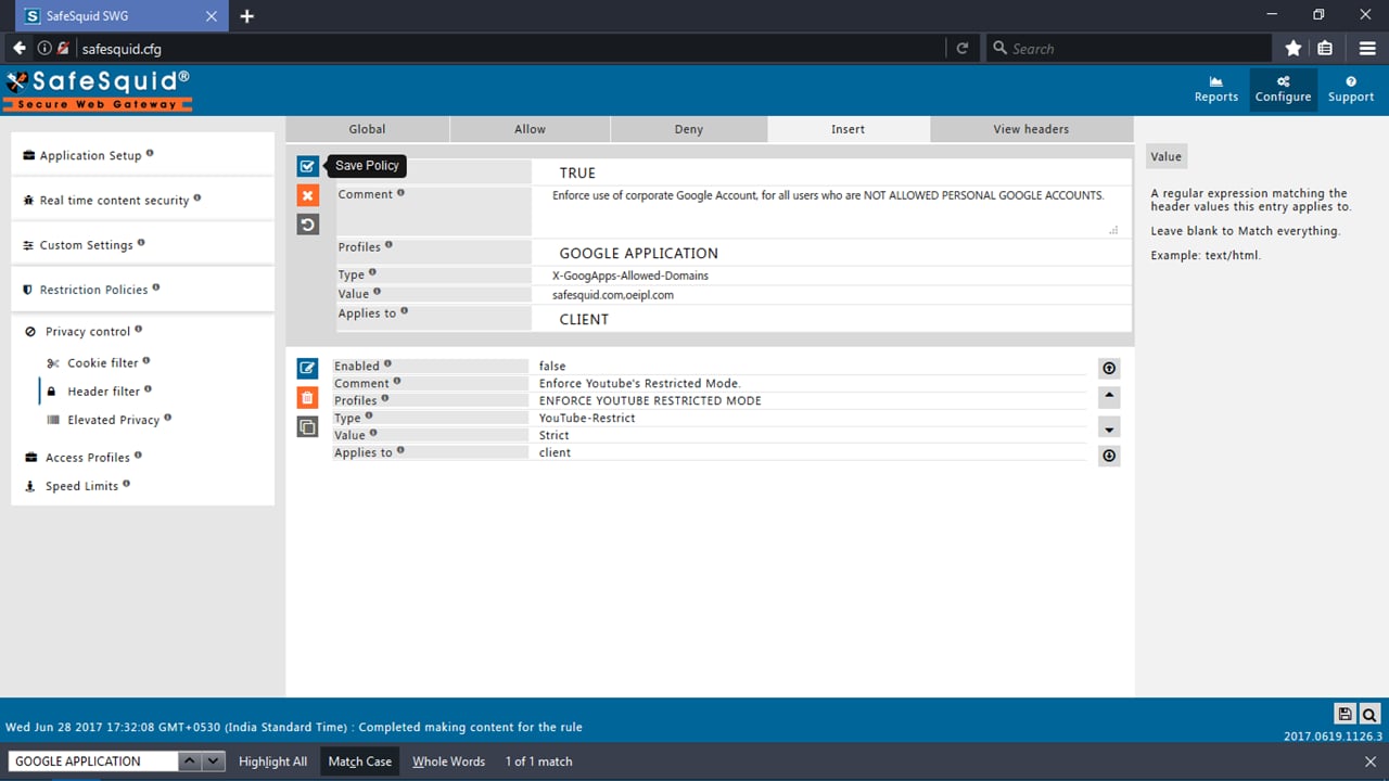 Edit and enable rule; add allowed domains in value field and save