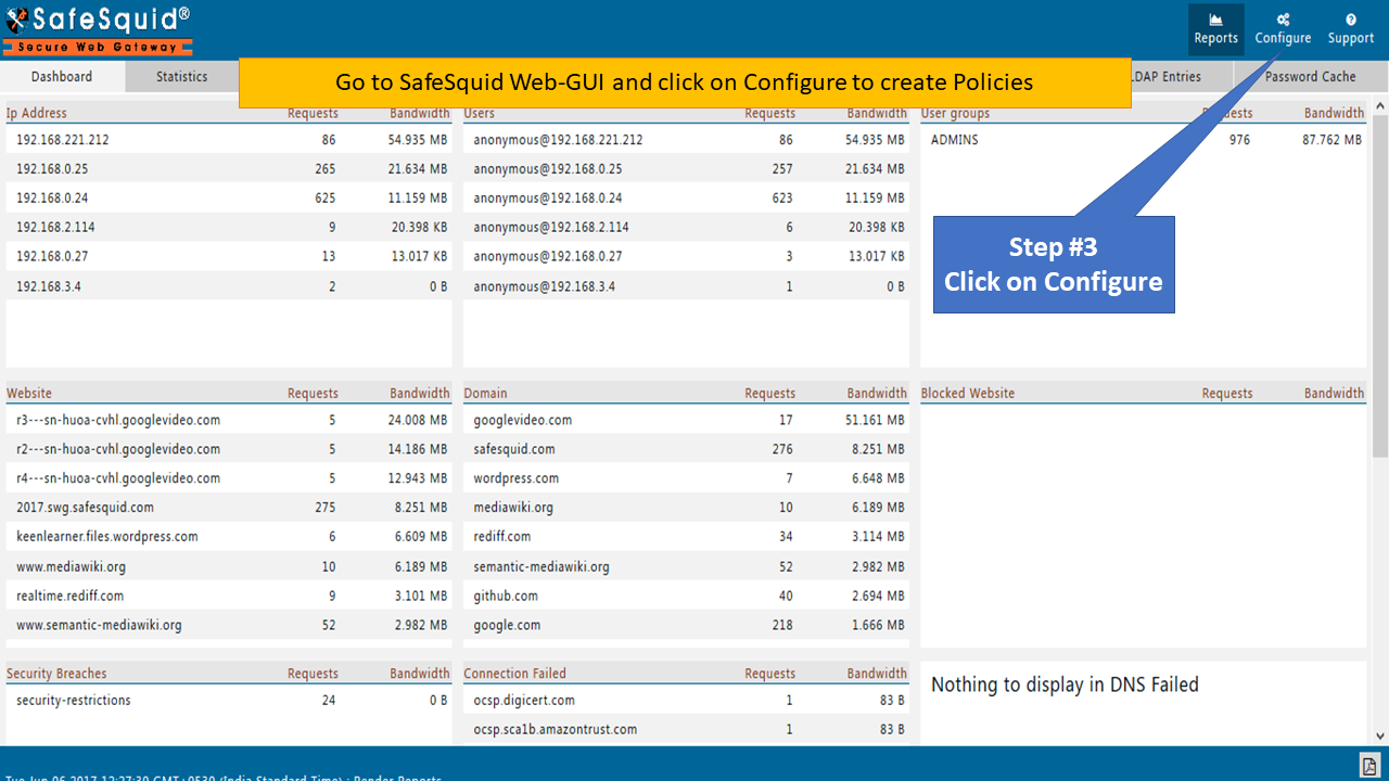 SafeSquid Configure section