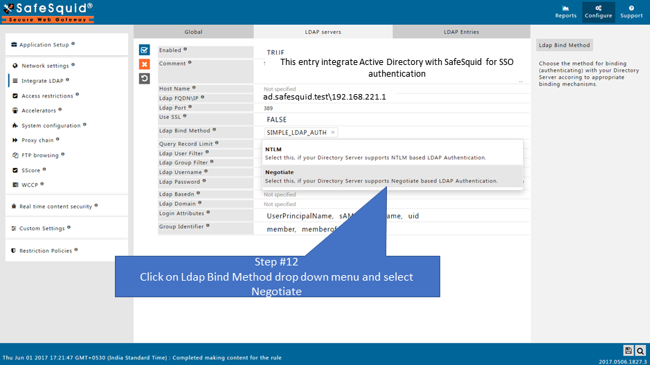 selecting negotiate from the drop down menu