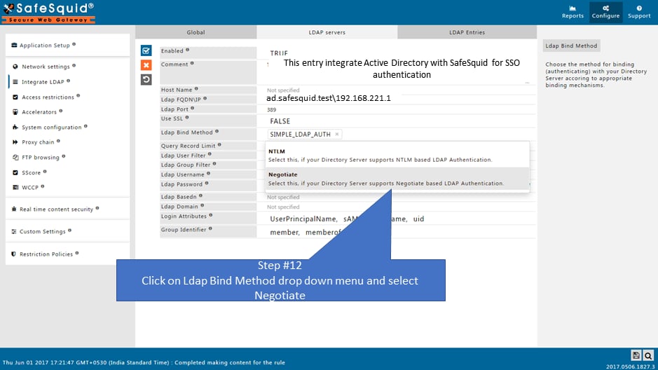 selecting negotiate from the drop down menu