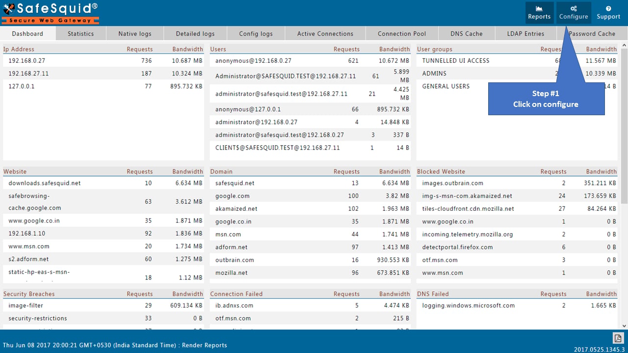 Navigate to Configure in the SafeSquid interface