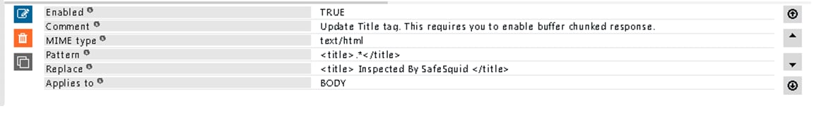 Example rule: modify title tag to show inspected by SafeSquid