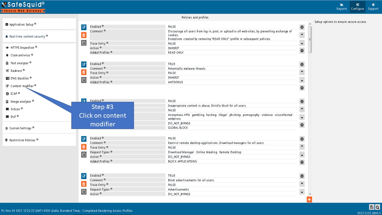 Open Content Modifier section in Real-time content security