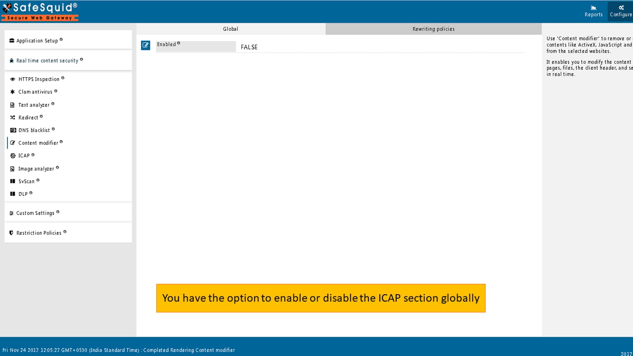 Content Modifier global Enabled toggle and options