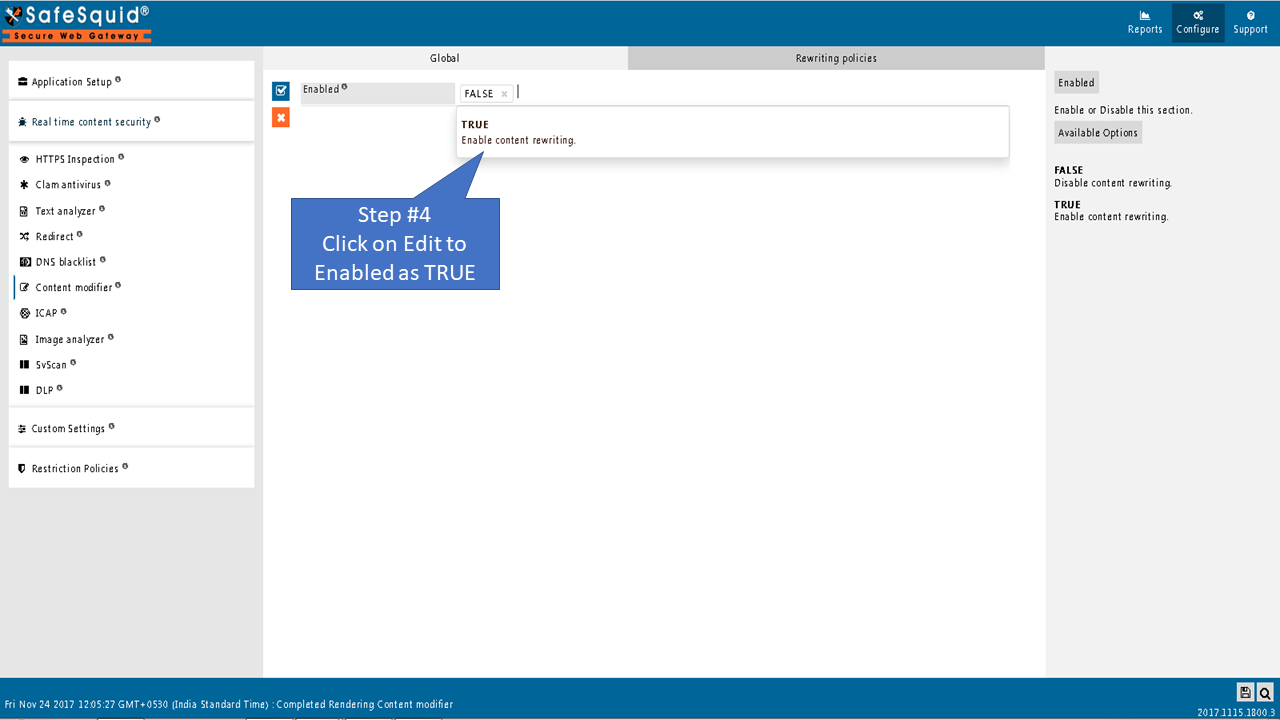 Content Modifier global settings view