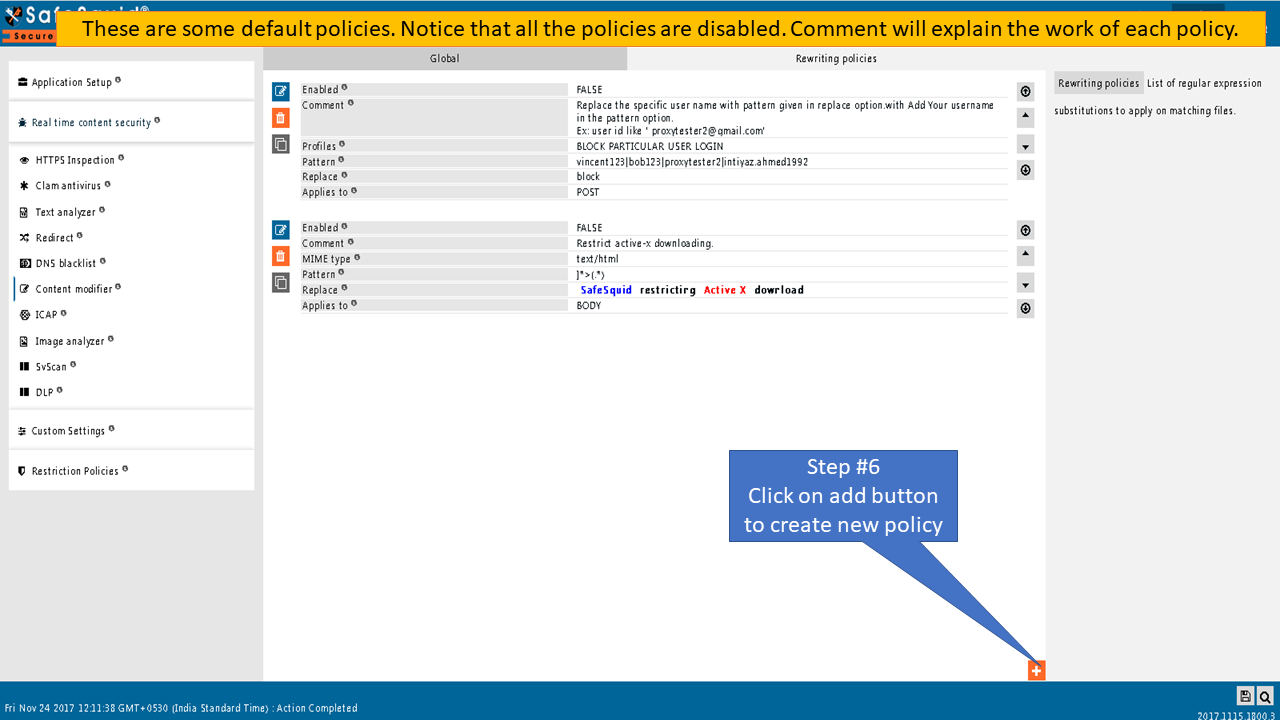 Rewriting policy entry configuration