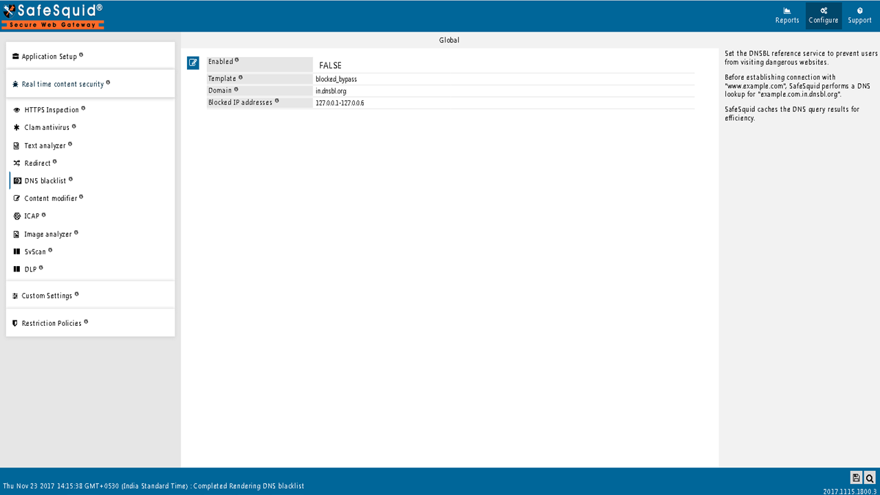 DNS blacklist configuration options