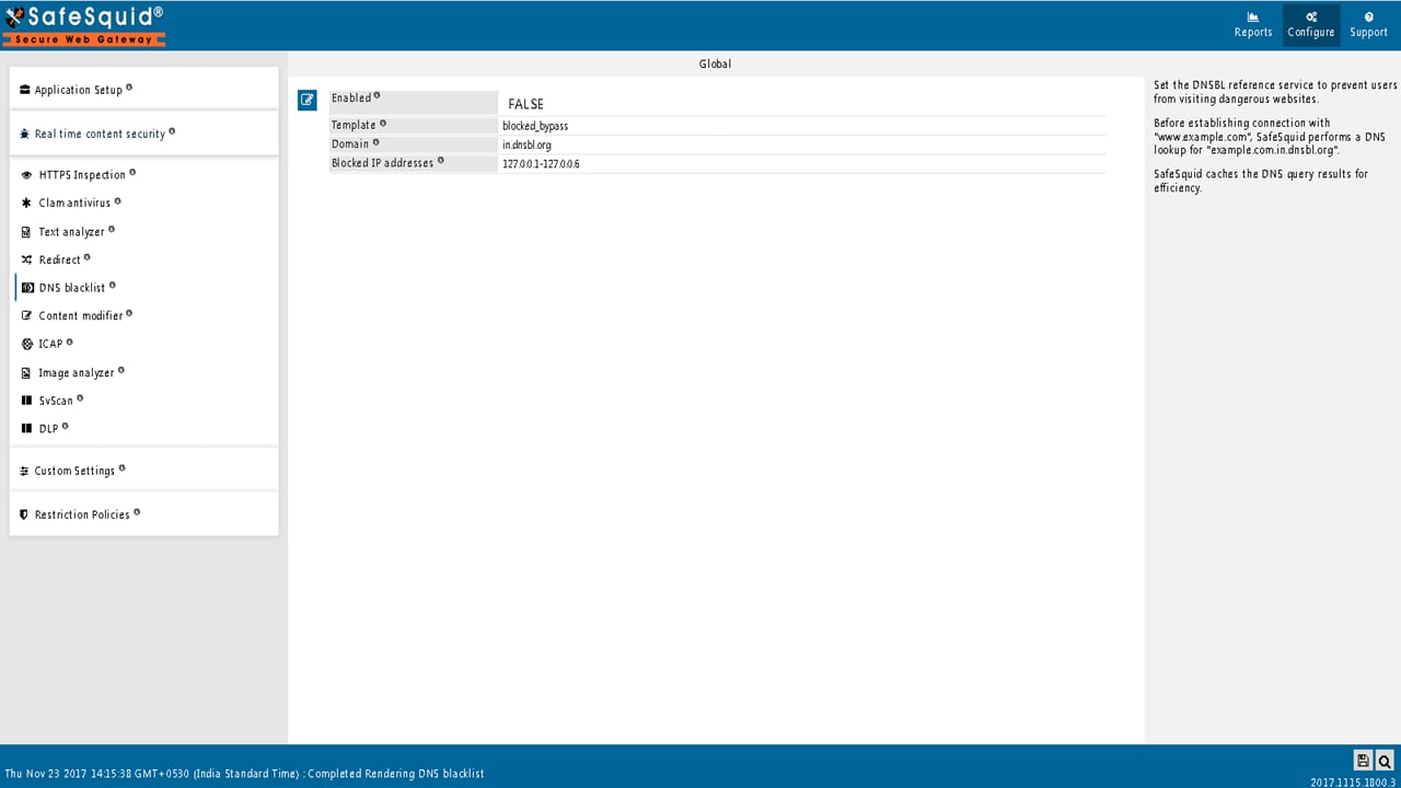 DNS blacklist configuration options