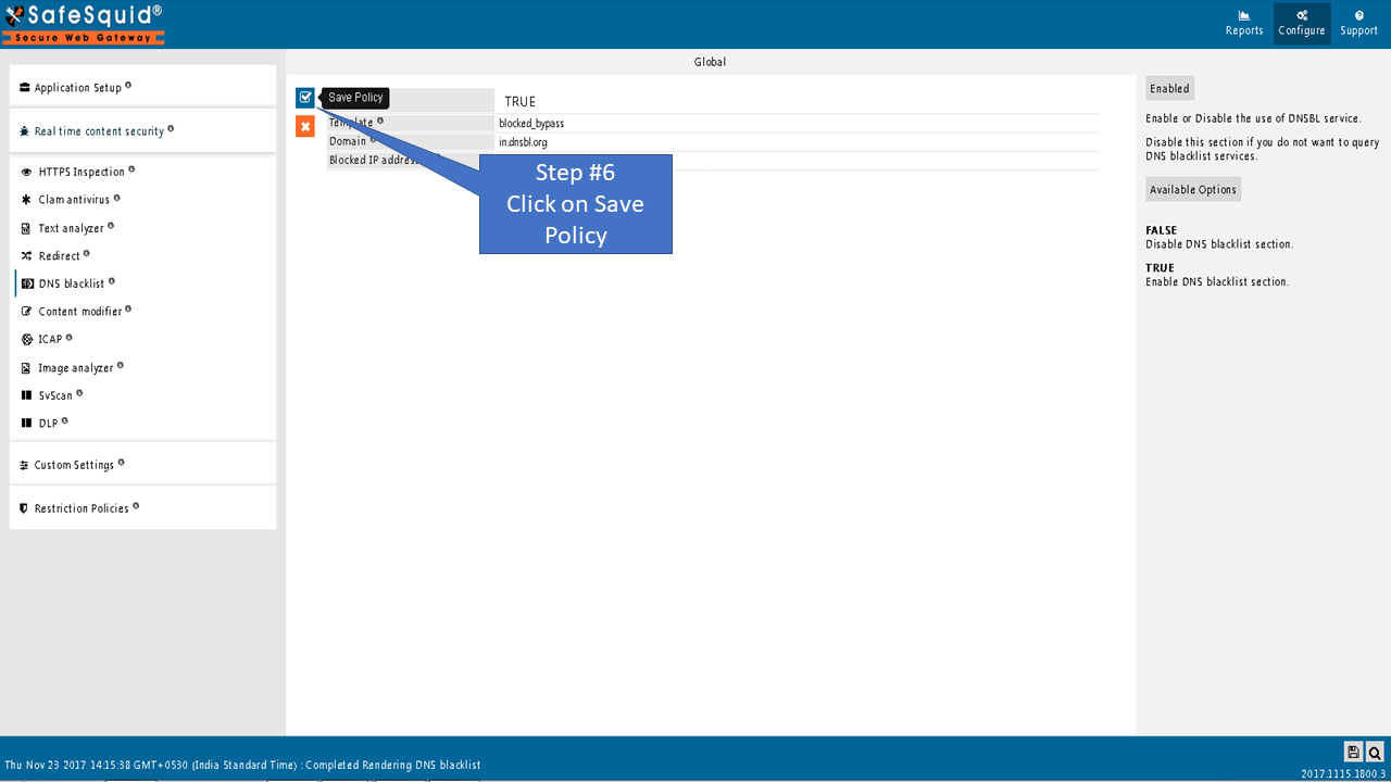 DNS blacklist global settings