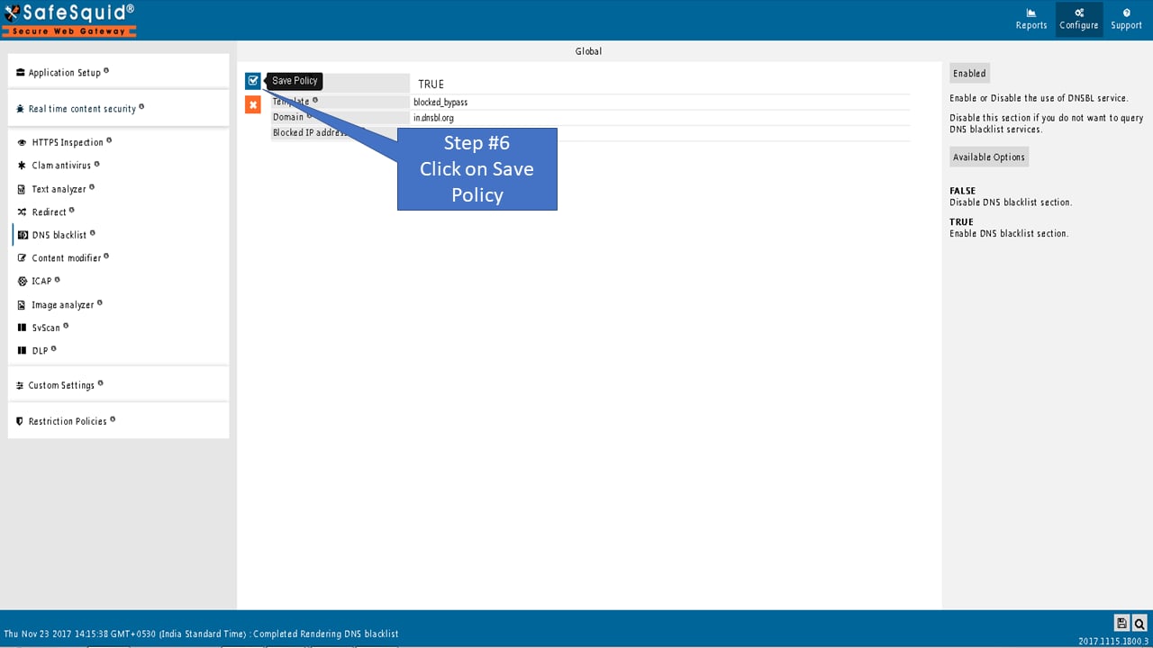 DNS blacklist global settings
