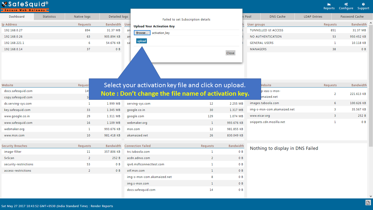 Select the activation key file and upload it