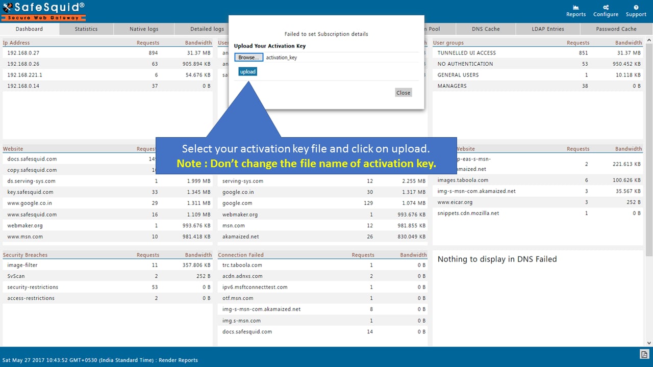 Select the activation key file and upload it