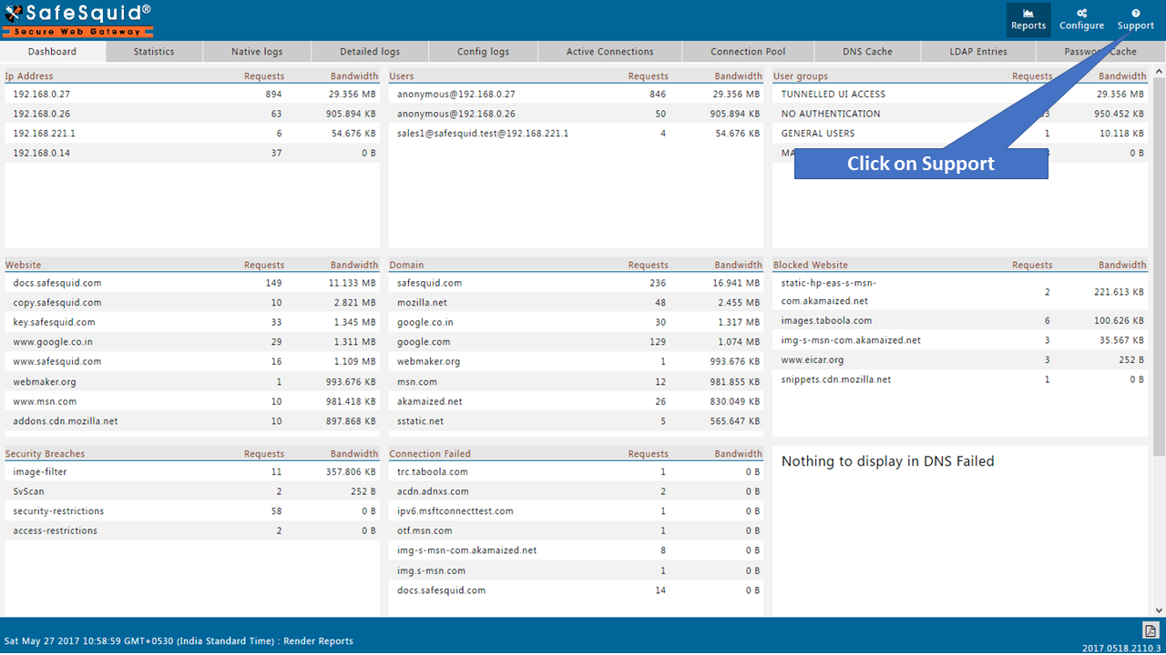 Open the Support menu to view activation status