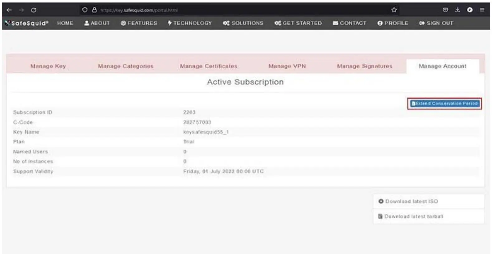 Extend conservation period option in the activation workflow