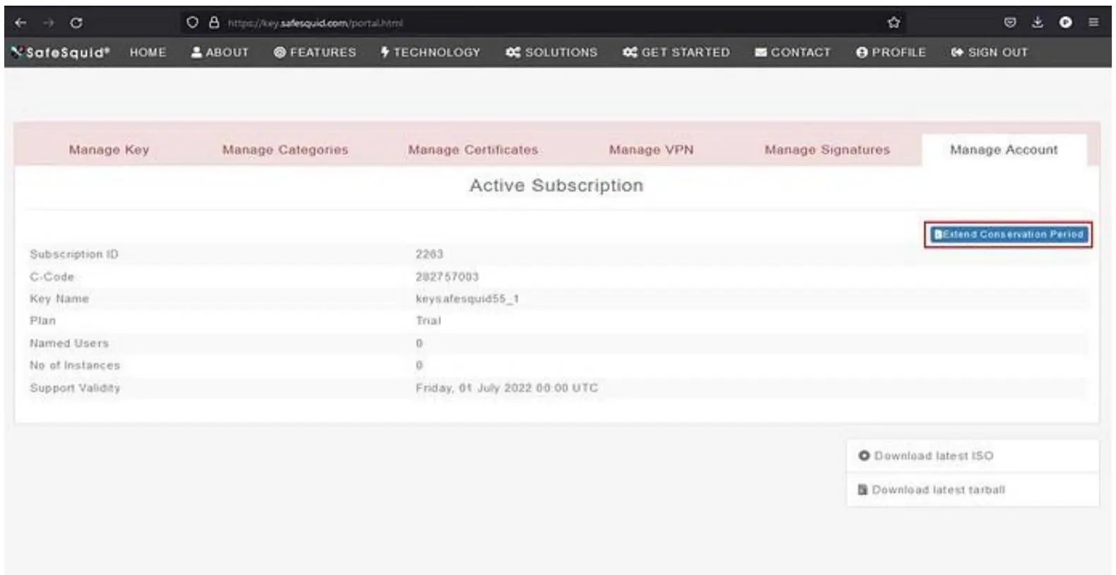 Extend conservation period option in the activation workflow