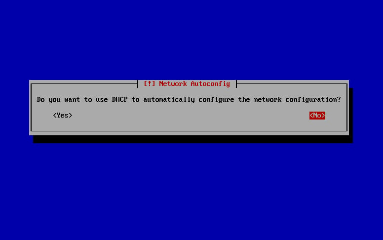 Network autoconfiguration prompt asking whether to use DHCP
