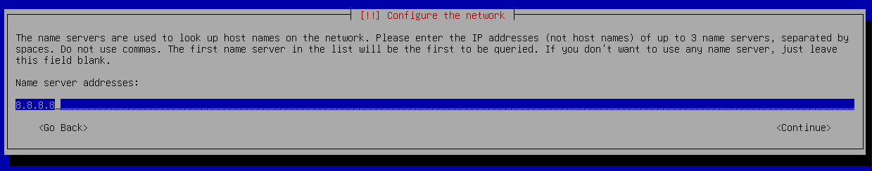 Installer prompt for name server addresses