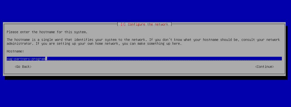 Installer prompt for the appliance hostname