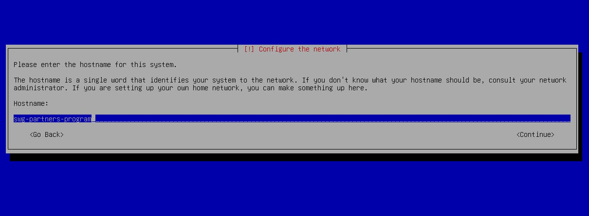 Installer prompt for the appliance hostname