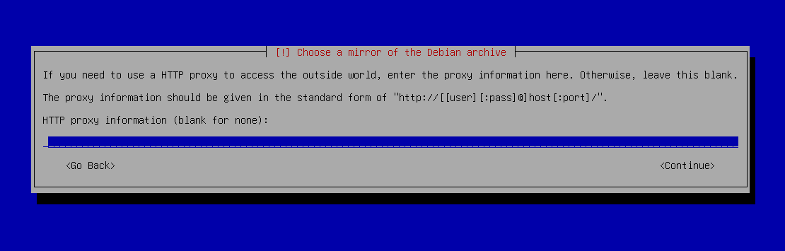 Installer prompt for HTTP proxy information, blank for none