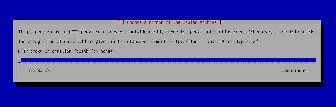 Installer prompt for HTTP proxy information, blank for none