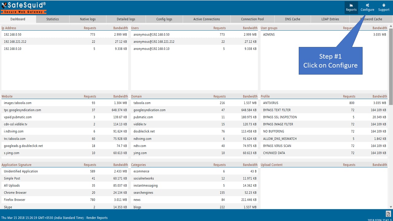 Select Configure section from safesquid user interface to allow only specific page of Facebook