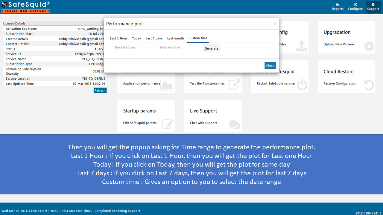 Select Time Range to Generate Performance Plot from SafeSquid User Interface