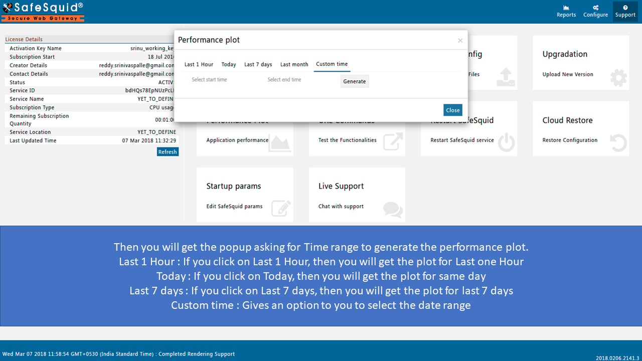 Select Time Range to Generate Performance Plot from SafeSquid User Interface