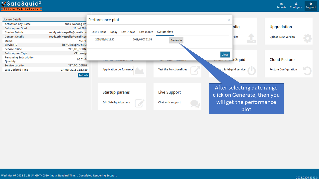 Select Generate to Create a Performance Plot from SafeSquid User Interface