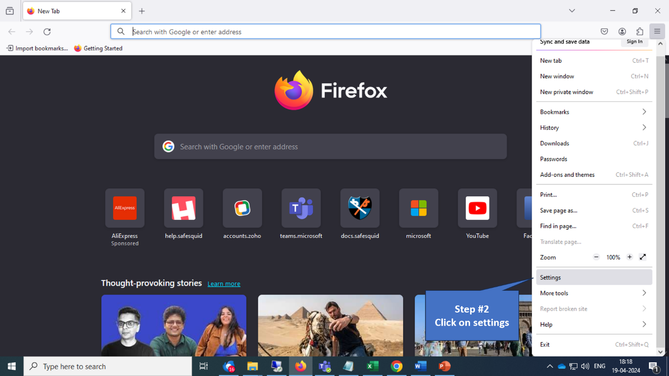 Firefox settings