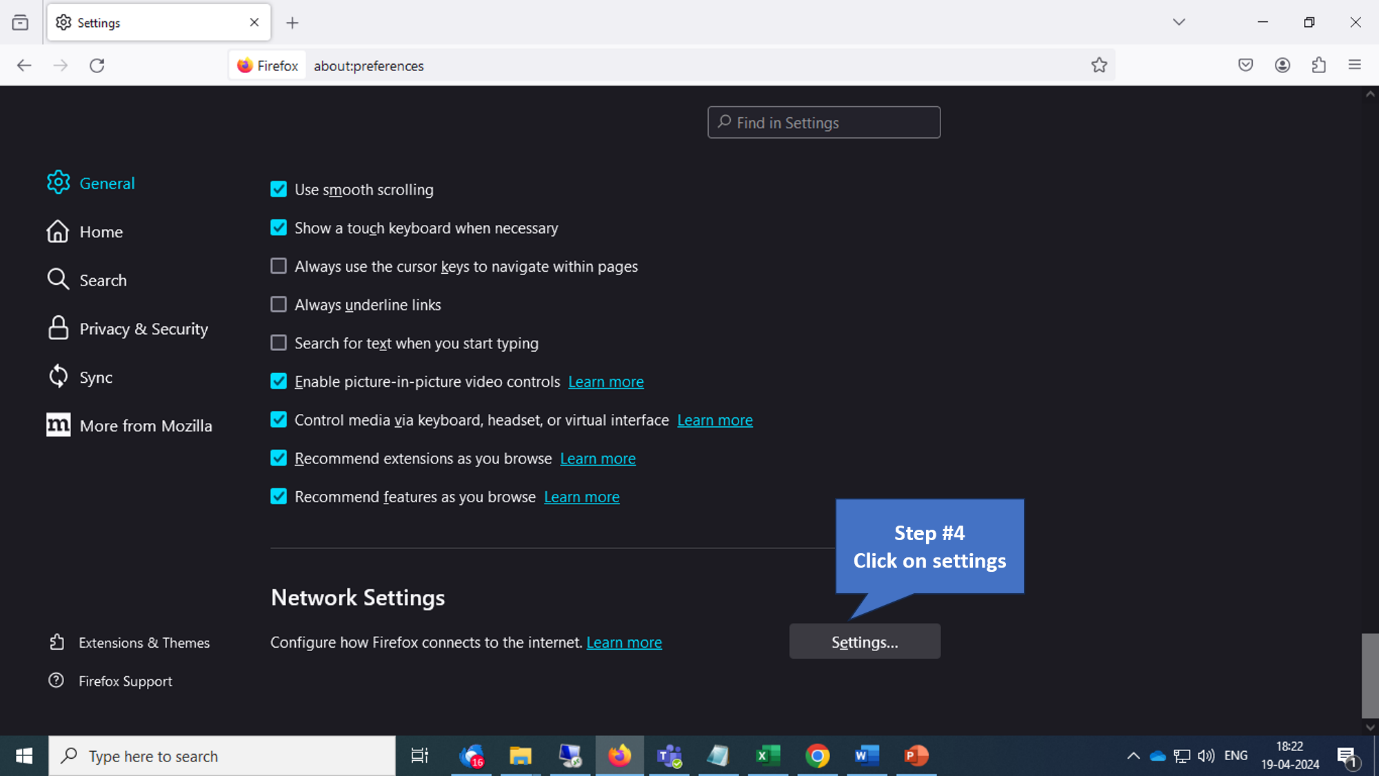 Settings button